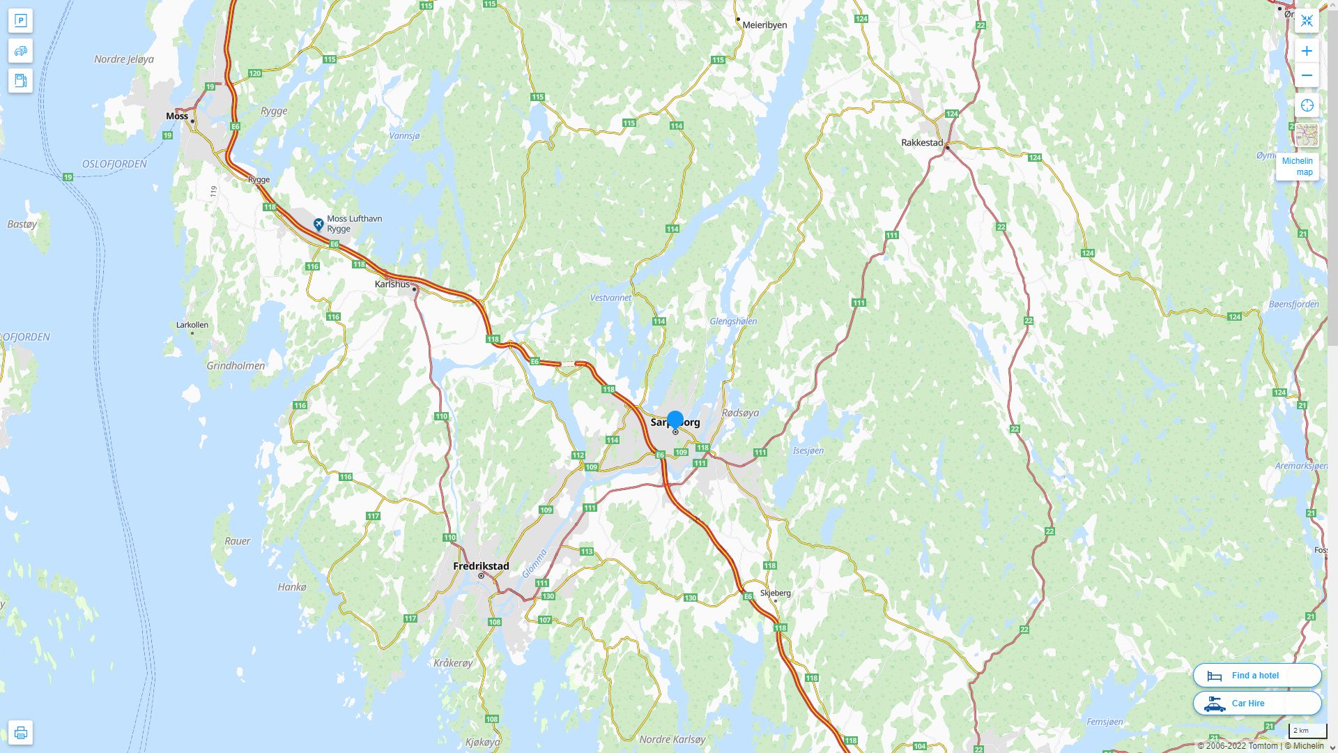 Sarpsborg Highway and Road Map
